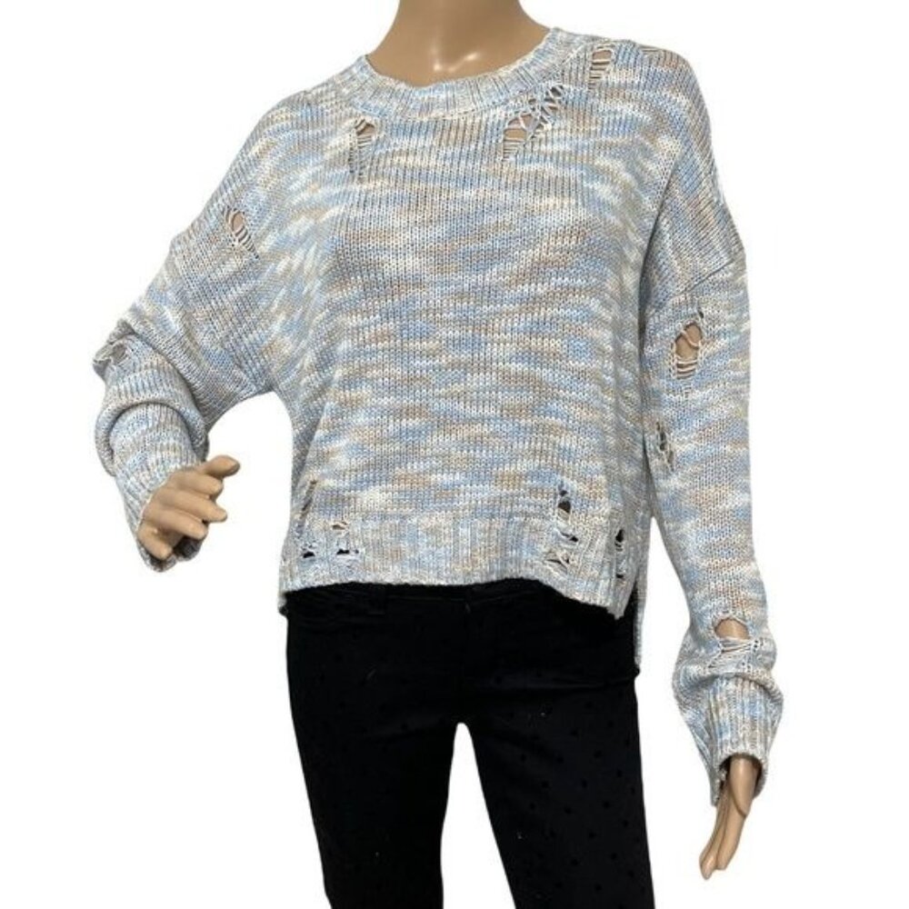 525 America Distressed Knit Sweater Women’s Size S – Blue Gray Marled Pullover